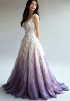 A-Line Straps Tulle Beaded Long Classy Prom Dress Applique Sweetheart Neck Classy Evening Gown