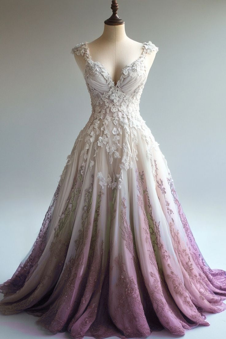 A-Line Straps Tulle Beaded Long Classy Prom Dress Applique Sweetheart Neck Classy Evening Gown