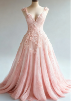A-Line Straps Tulle Beaded Long Classy Prom Dress Applique Sweetheart Neck Classy Evening Gown