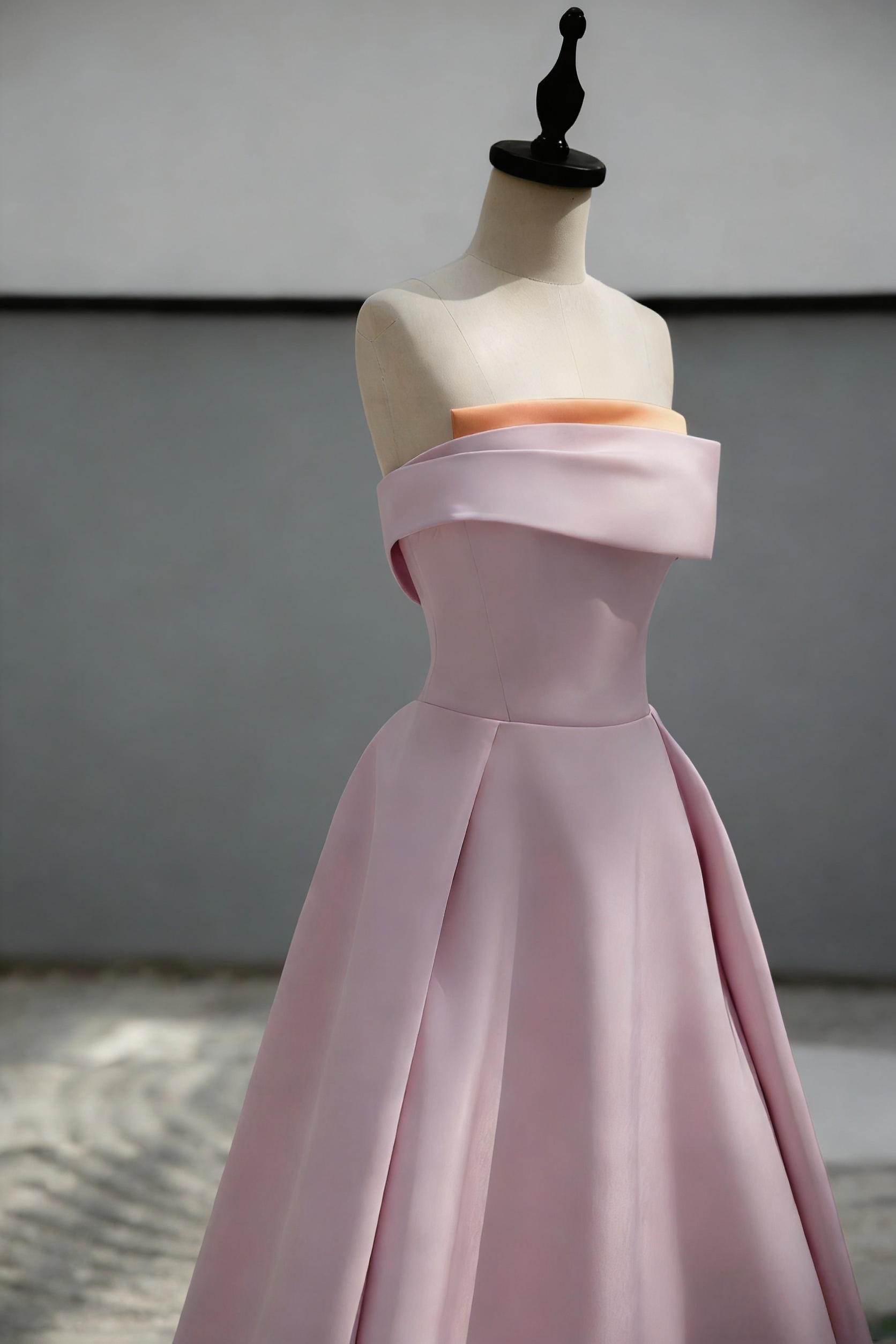 A-Line Sweep Train Satin Dark Pink Long Classy Prom Dress Secondary image