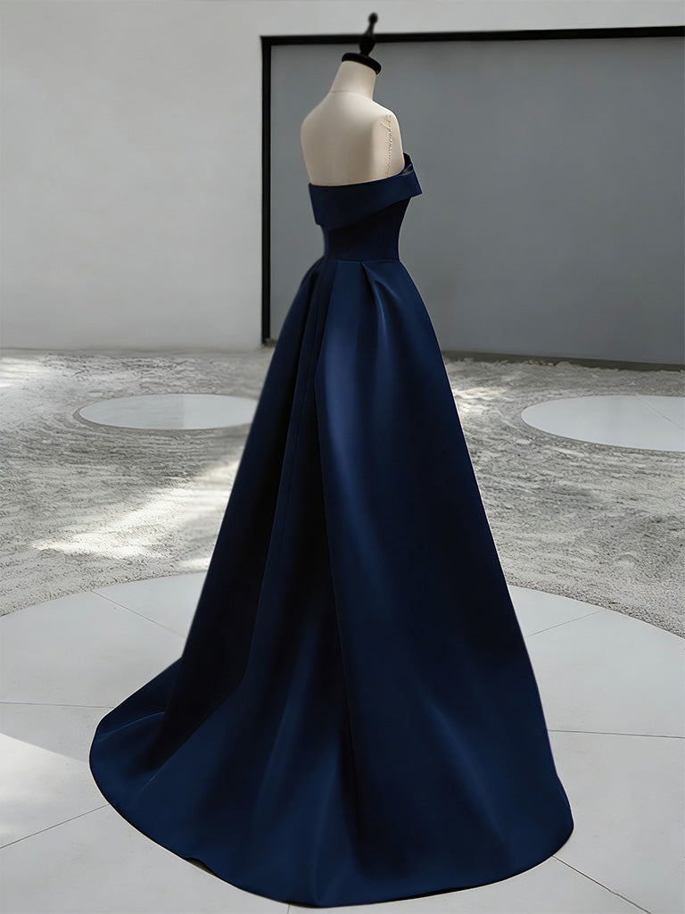 A-Line Sweep Train Satin Dark Pink Long Classy Prom Dress