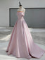 A-Line Sweep Train Satin Dark Pink Long Classy Prom Dress