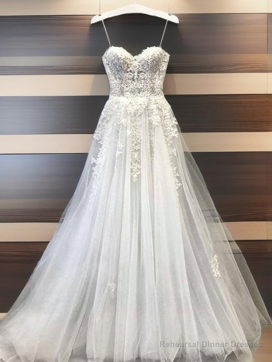 A-line Sweetheart Appliques Lace Floor-Length Lace Wedding Dress Main image