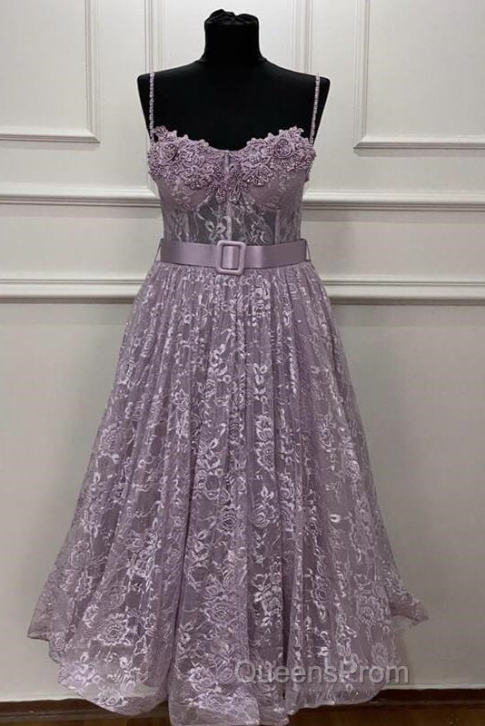 A-Line Sweetheart Corset Midi Lace Dress
