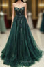 A Line Sweetheart Green Lace Long Evening Prom Dress