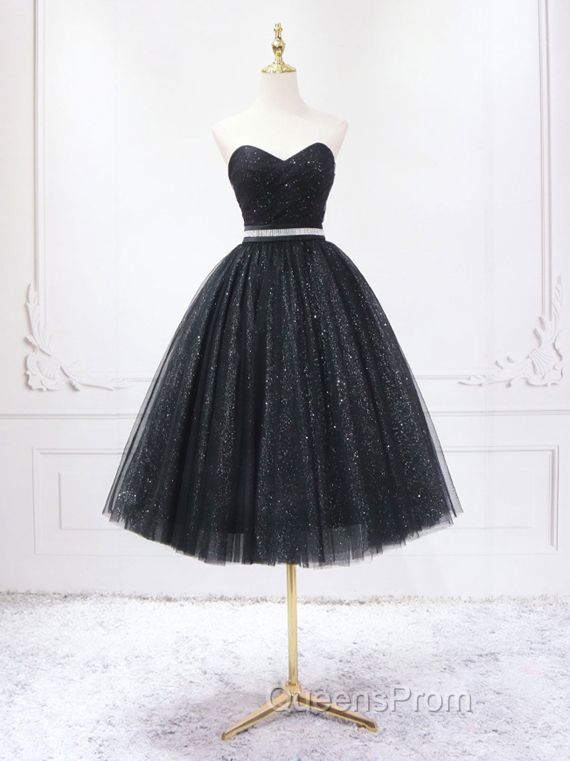 A-Line Sweetheart Neck Black Short Evening Prom Dress, Black Evening Dress Secondary image