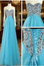 A Line Sweetheart Neck Blue Floor Length Long Evening Prom Dress, Evening Dress