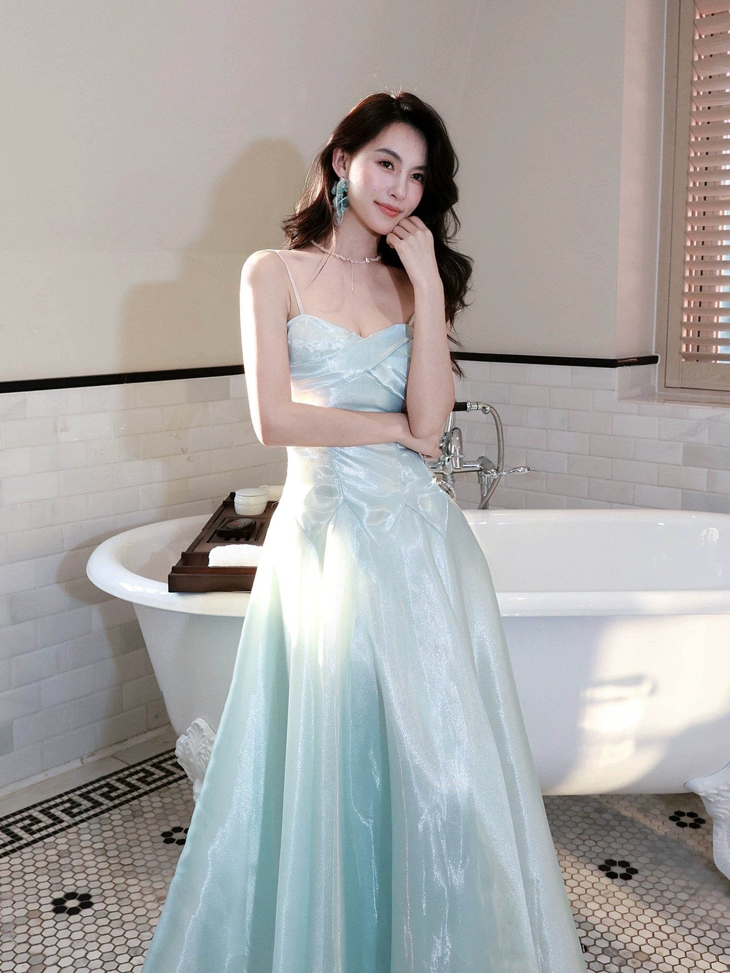 A-Line Sweetheart Neck Blue Long Classy Prom Dress