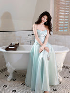 A-Line Sweetheart Neck Blue Long Classy Prom Dress