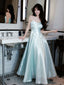 A-Line Sweetheart Neck Blue Long Classy Prom Dress