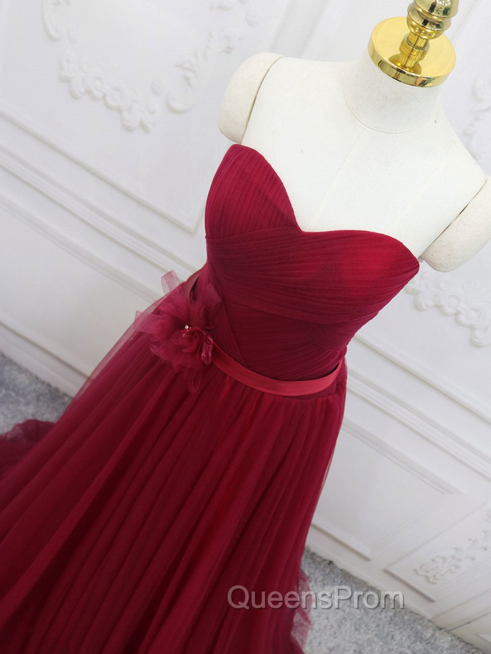 A-Line Sweetheart Neck Burgundy Long Evening Prom Dress, Burgundy Bridesmaid Dress Secondary image
