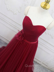 A-Line Sweetheart Neck Burgundy Long Evening Prom Dress, Burgundy Bridesmaid Dress