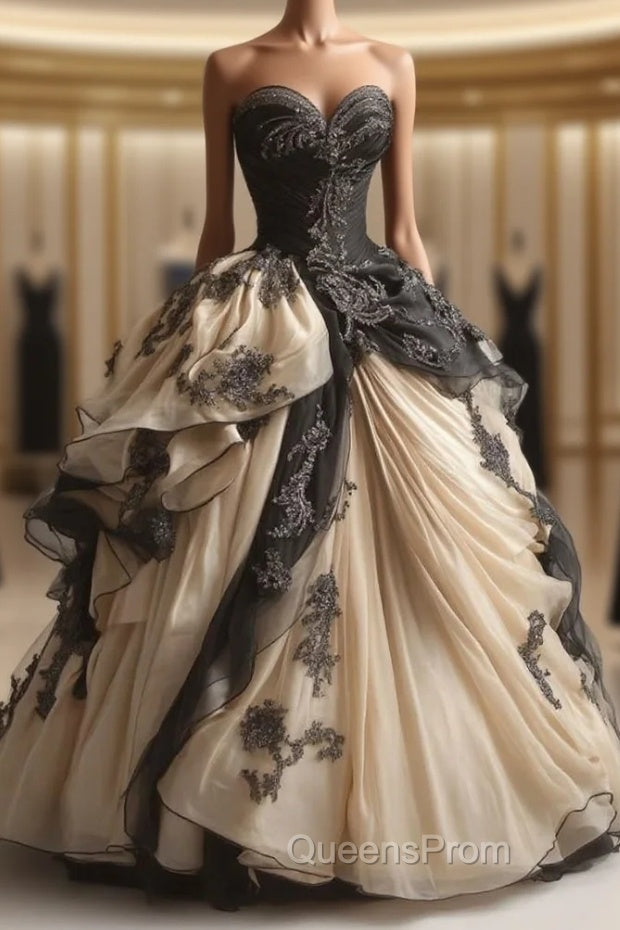 A-Line Sweetheart Neck Chiffon Beaded Long Evening Prom Dress Retro Applique Adult Ceremony Dress Main image
