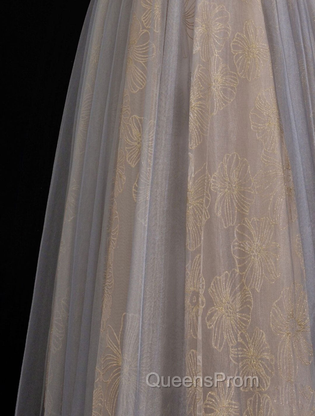 A Line Sweetheart Neck Gray Blue Long Evening Prom Dress, Gray Court Train Blue Evening Gowns