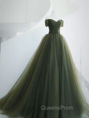 A-Line Sweetheart Neck Green Long Evening Prom Dress, Sweep Train Green Evening Dress