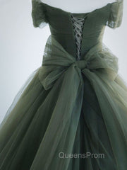 A-Line Sweetheart Neck Green Long Evening Prom Dress, Sweep Train Green Evening Dress