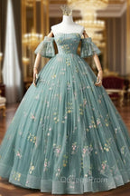 A-Line Sweetheart Neck Green Long Evening Prom Dress, Green Lace Evening Dress