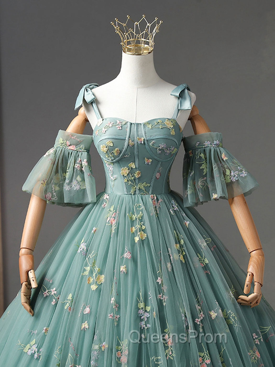 A-Line Sweetheart Neck Green Long Evening Prom Dress, Green Lace Evening Dress