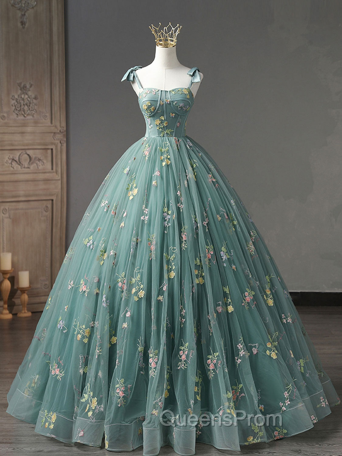 A-Line Sweetheart Neck Green Long Evening Prom Dress, Green Lace Evening Dress
