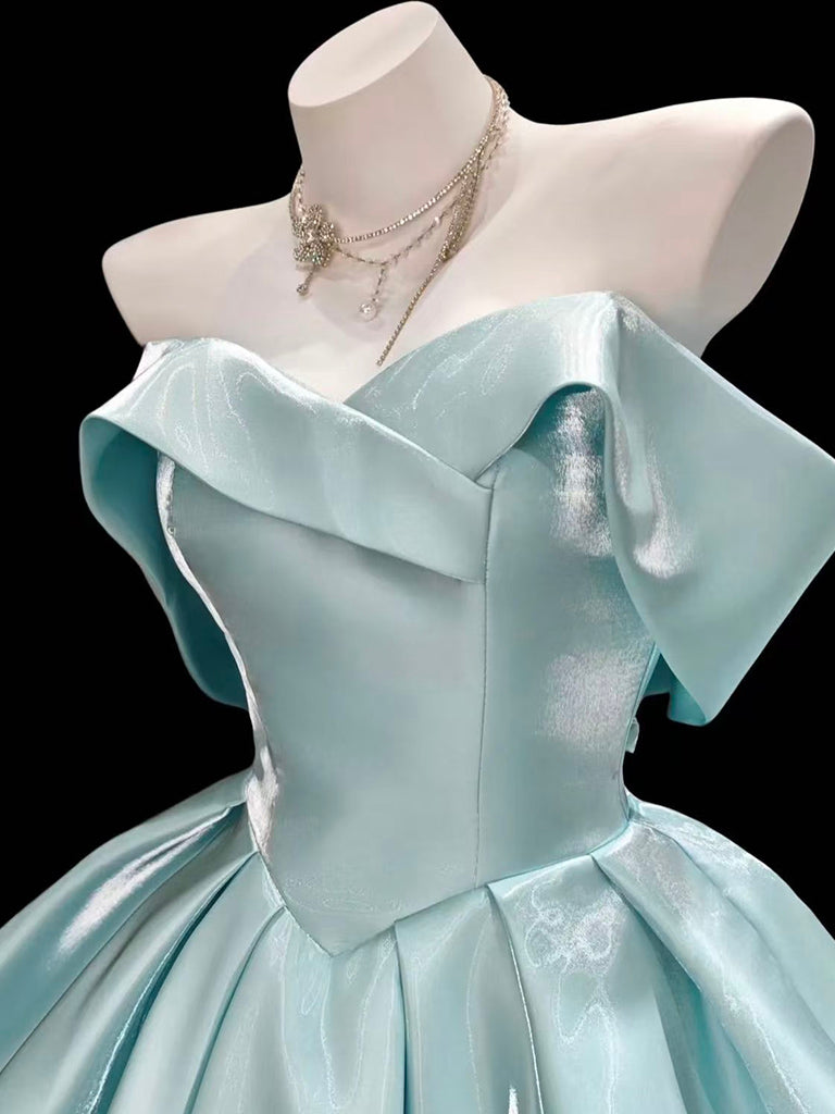 A-Line Sweetheart Neck Off Shoulder Blue Short Classy Prom Dress Secondary image