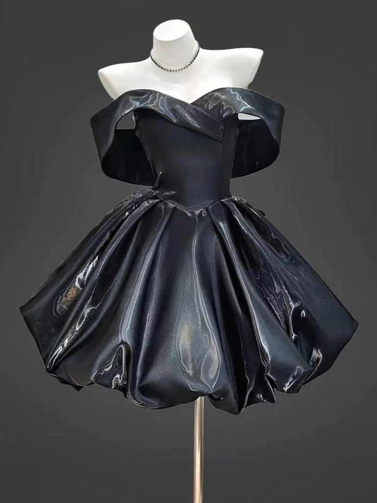 A-Line Sweetheart Neck Off Shoulder Blue Short Classy Prom Dress