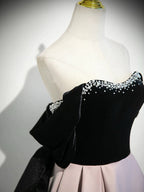A-Line  Sweetheart Neck Off Shoulder Floor Length Pink Classy Prom Dress With Beads