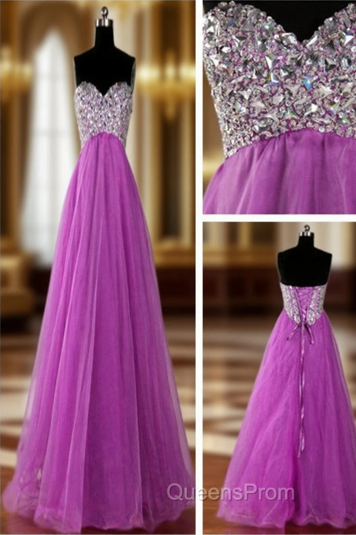 A Line Sweetheart Neck Purple Floor Length Long Evening Prom Dress, Purple Evening Dress Main image