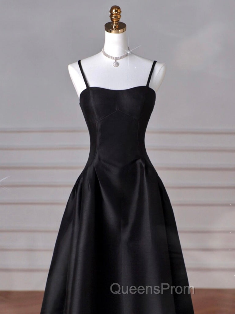 A-Line Sweetheart Neck Satin Black Long Evening Prom Dress, Black Long Evening Dress Secondary image