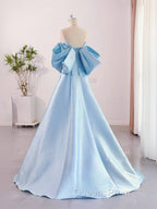 A-Line Sweetheart Neck Satin Blue Long Evening Prom Dress, Blue Long Evening Dress