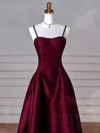 A-Line Sweetheart Neck Satin Burgundy Long Classy Prom Dress, Burgundy Long Classy Dress