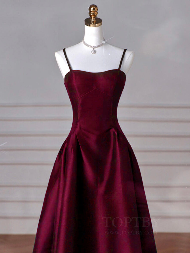 A-Line Sweetheart Neck Satin Burgundy Long Classy Prom Dress, Burgundy Long Classy Dress