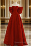 A-Line Sweetheart Neck  Satin Burgundy Long Evening Prom Dress with Bow