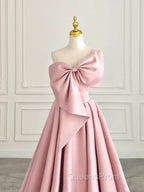 A-Line Sweetheart Neck Satin Pink Long Evening Prom Dress, Pink Long Evening Dress