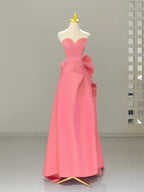 A-Line Sweetheart Neck Satin Pink Long Classy Prom Dress, Pink Long Classy Dress