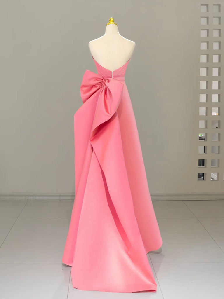 A-Line Sweetheart Neck Satin Pink Long Classy Prom Dress, Pink Long Classy Dress Secondary image