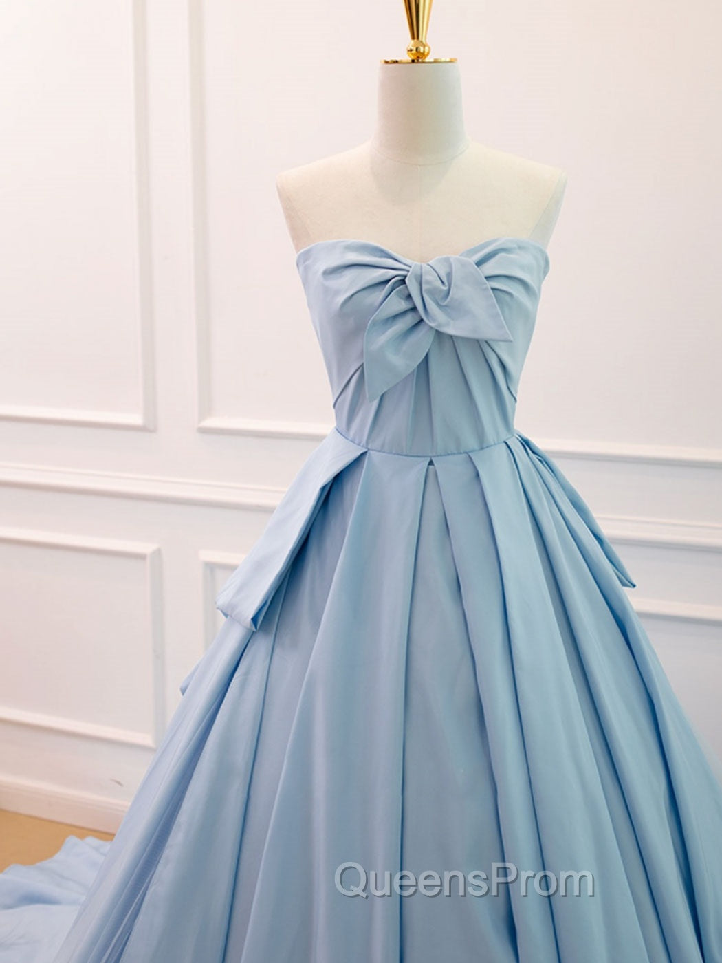 A-Line Sweetheart Neck Satin Tulle Blue Long Evening Prom Dress, Blue Evening Dress
