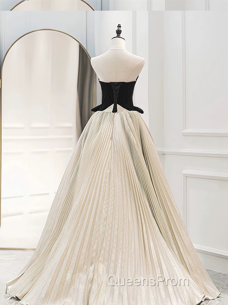 A-Line Sweetheart Neck Satin Velvet Champagne Long Evening Prom Dress, Champagne Long Evening Dress Secondary image