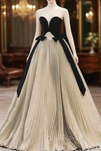 A-Line Sweetheart Neck Satin Velvet Champagne Long Evening Prom Dress, Champagne Long Evening Dress