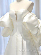A-Line Sweetheart Neck Satin White Long Evening Prom Dress, White Long Evening Dress