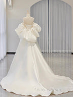 A-Line Sweetheart Neck Satin White Long Evening Prom Dress, White Long Evening Dress