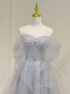 A-Line Sweetheart Neck Sequin Gray Long Evening Prom Dress, Gray Evening Dress