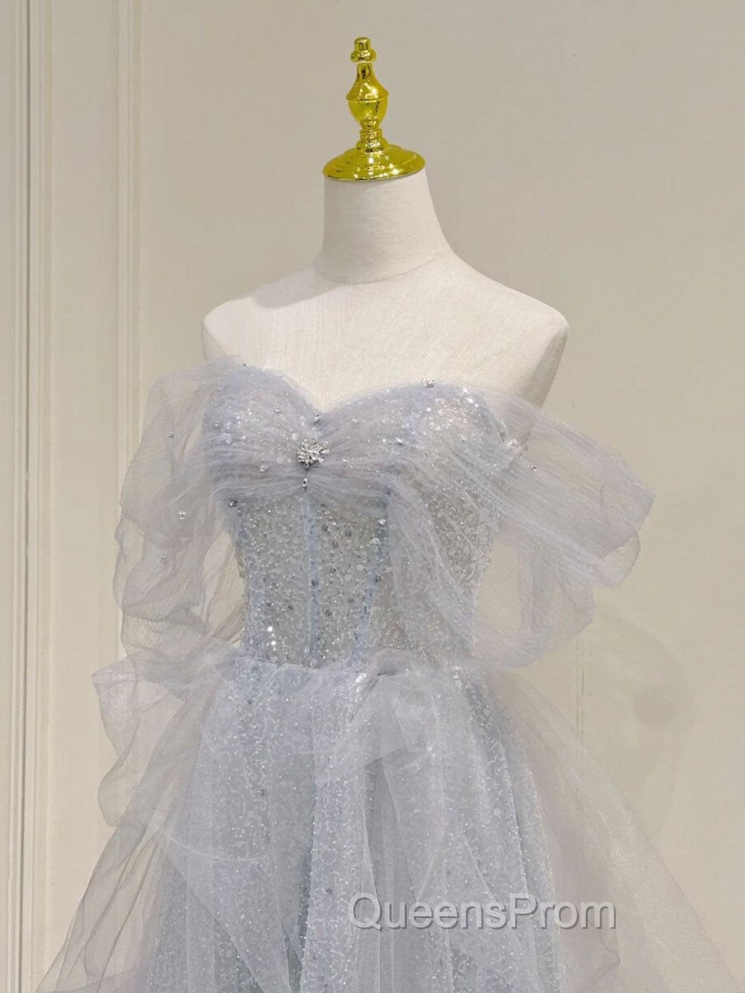A-Line Sweetheart Neck Sequin Gray Long Evening Prom Dress, Gray Evening Dress