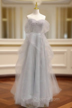 A-Line Sweetheart Neck Sequin Gray Long Evening Prom Dress, Gray Evening Dress