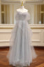 A-Line Sweetheart Neck Sequin Gray Long Evening Prom Dress, Gray Evening Dress