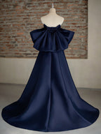 A-Line Sweetheart Neck Sweep Train Satin Ivory Long Classy Prom Dress