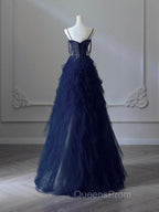 A-Line Sweetheart Neck Tulle Black Long Evening Prom Dress, Black Long Graduation Dress with Beads