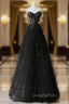 A-Line Sweetheart Neck Tulle Black Long Evening Prom Dress, Black Long Graduation Dress with Beads