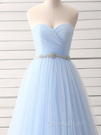 A-Line Sweetheart Neck Tulle Blue Long Evening Prom Dress, Blue Long Bridesmaid Dress