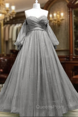 A-Line Sweetheart Neck Tulle Green Long Evening Prom Dress, Green Evening Dress