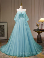 A-Line Sweetheart Neck Tulle Green Long Evening Prom Dress, Green Tulle Long Evening Dress